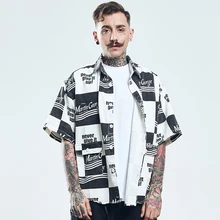 American Cotton Quality Casual Retro West Coast Board Racing Plaid Loose Shirt Black And White Contrast Color Men's Shirt
