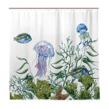 

Ocean Seaweed Jellyfish Green Sea Grass Print Home Decor Shower Curtain Sets with Hooks Polyester Fabric Great Gift