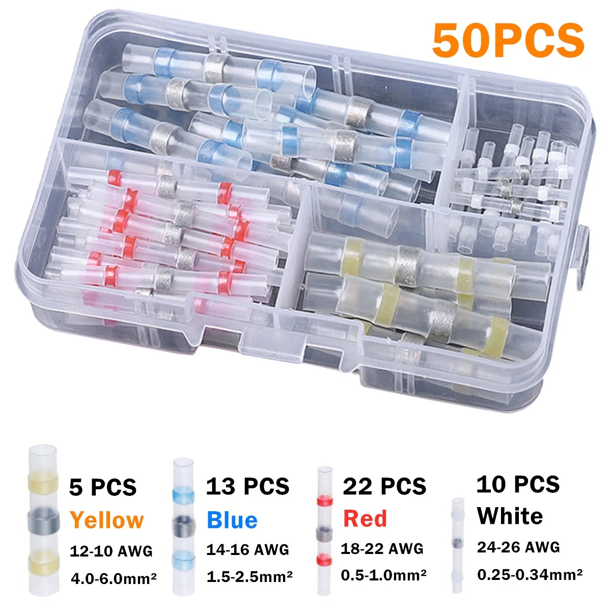 50X Assortment Waterproof Seal Heat Shrink font b Insulated b font Soldering Butt Terminals Set Solder