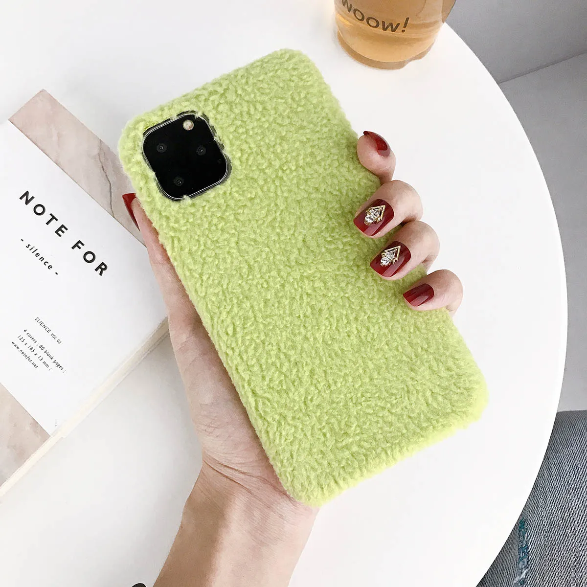 Lovebay плюшевый теплый пушистый чехол для iPhone 11 Pro X XR XS Max 7 8 6 6s Plus однотонный карамельный цвет чехол для телефона мягкая задняя крышка из искусственной кожи - Цвет: G