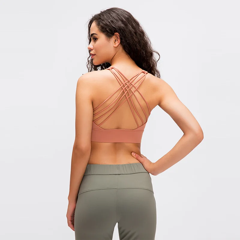 

Padded Sport Bras Lady Breathable Quick Dry Cross back Crop Tops Nake-feeling Tank Tops With Removable Chest Pads Running Bras