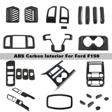 Moulures intérieures en Fiber de carbone ABS pour Ford F150 2017 – 2020, garniture de tableau de bord, interrupteur de lève-vitre, sortie de ventilation latérale