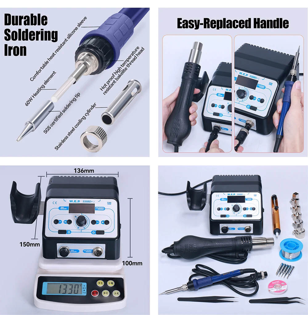 hot stapler plastic WEP 938BD+-I 750W Hot Air Gun Soldering Station Buy BGA Rework Station Desoldering Station SMD Welding Repair Tools electric welding