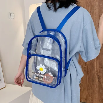 

Transparent Women Backpack Daisy Print Female Backpacks Waterproof Travel PVC Bagpack Leisure Daily Beach Summer Shoulder Bags