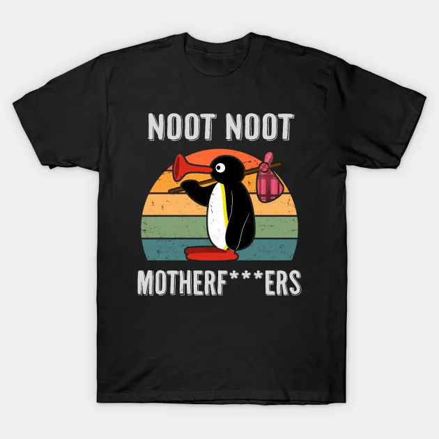 Noot Noot Pingu Retro Funny Tshirts Oversized Aesthetic Ulzzang Cute Graphic Tee Shirt for Men 100 Cotton Camisas Hombre Male