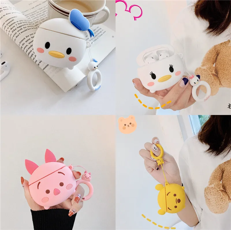 

Cute Cartoon Pooh Winnie Bear Lovely Piglet Daisy Donald Duck Headphone Case For Apple Airpods 1/2 Funny Silicone Earphone Cover