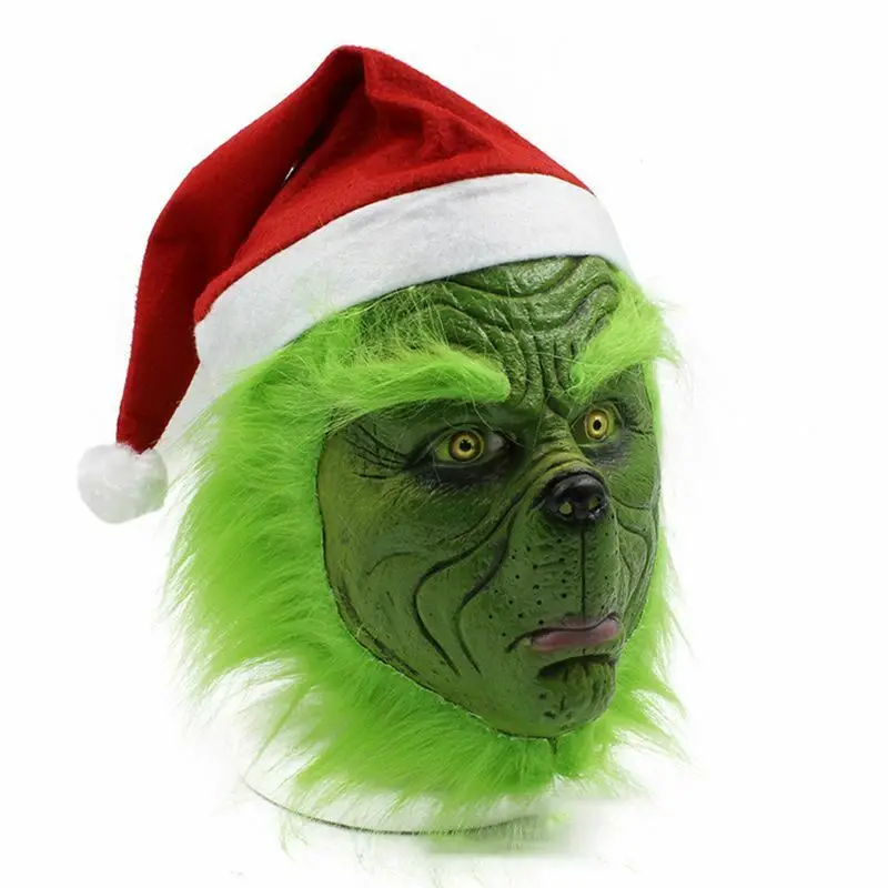 Лидер продаж, 1 шт., рождественские маски Grinch, Wacky Grinch, шаль, зеленая Маскарадная маска, рождественские ролевые Вечерние Маски, костюм для взрослых