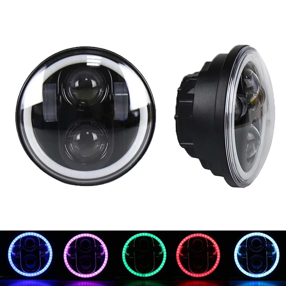 Фара 5,75 дюйма светодиодная фара с белым DRL RGB Halo Bluetooth пульт дистанционного управления Режим музыки 40 Вт H/L луч Черный для Harley