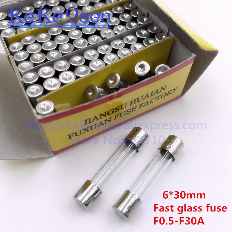 100 шт. 250V 6*30 0.5A 1A 2A 3A 4A 5A 6A 7A 8A 10A 12A 15A 20A 25A 30A 6*30 мм специальные внутренние подкладки для быстрый плавкий предохранитель Стеклянные Предохранители страхование, нержавеющая сталь, трубка