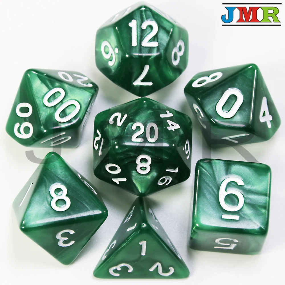 Dados De Rpg 7 шт./компл. многогранные RPG игры мраморный эффект кости D4-D20 мульти стороны кости Поп для подземелья и Драконов - Цвет: Green 01 White Ink