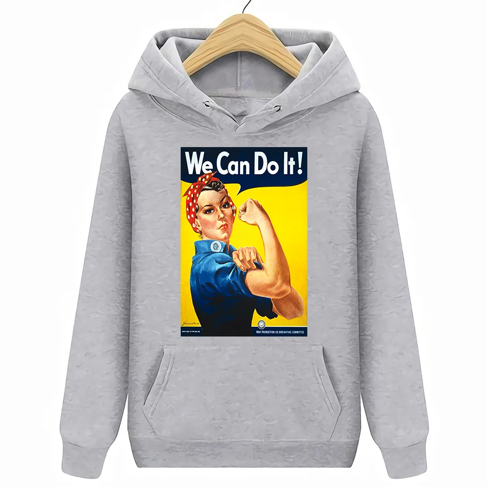 Мы можем это сделать, толстовки для девочек power GRL PWR, женские модные S-3XL толстовки с капюшоном и изображением Второй мировой войны - Цвет: Серый