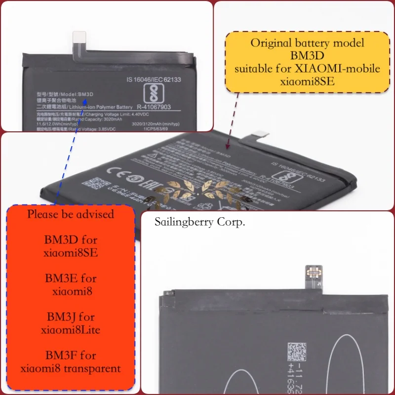 Аккумулятор подходит для xiaomi-mobile xiaomi 8SE/MI8SE с батареей модели BM3D(безопасно проверить перед оформлением заказа