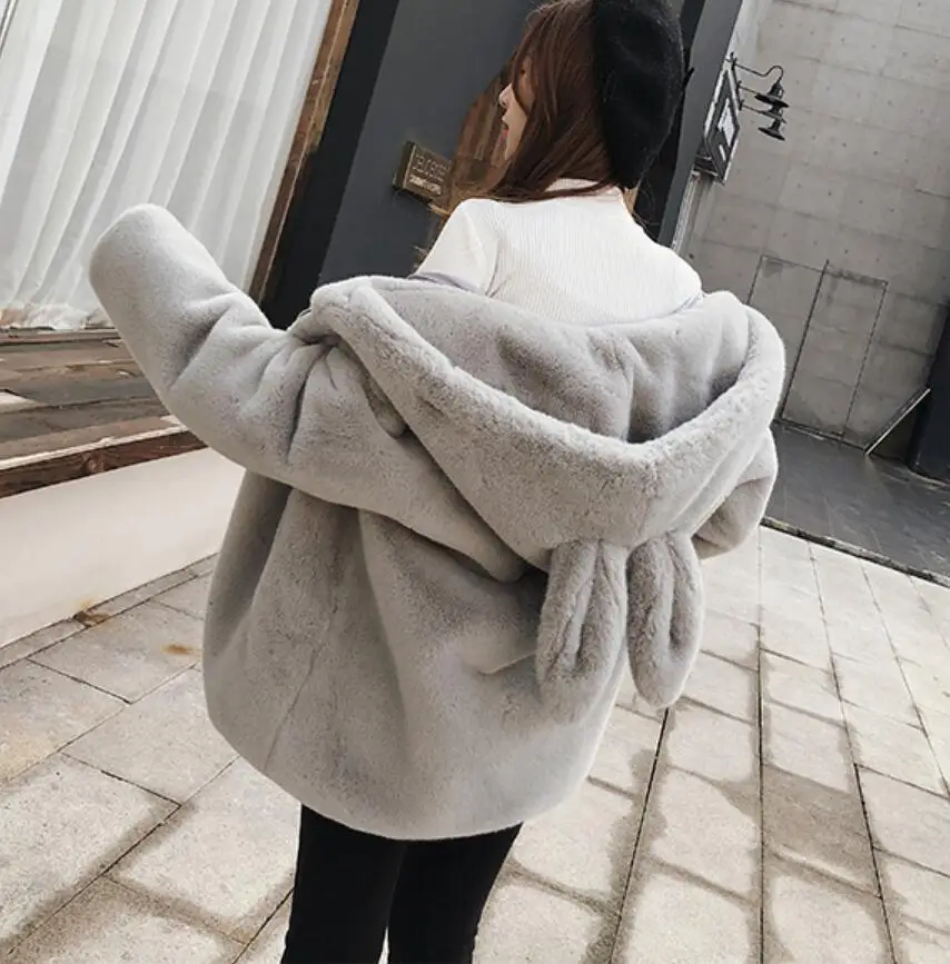 Harajuku женские каваи толстовки плюшевое пальто из искусственного меха теплая верхняя одежда с капюшоном свободные осень зима Корейская женская куртка r1648