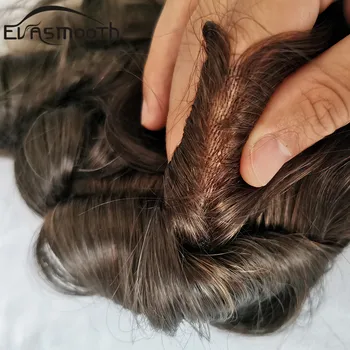 

Natural Hairline Q6 Men Toupee Polyskin Thin Skin Toupee Free Style Indian Human Hair System 120% 30 Wave Hair Unit Man Wig