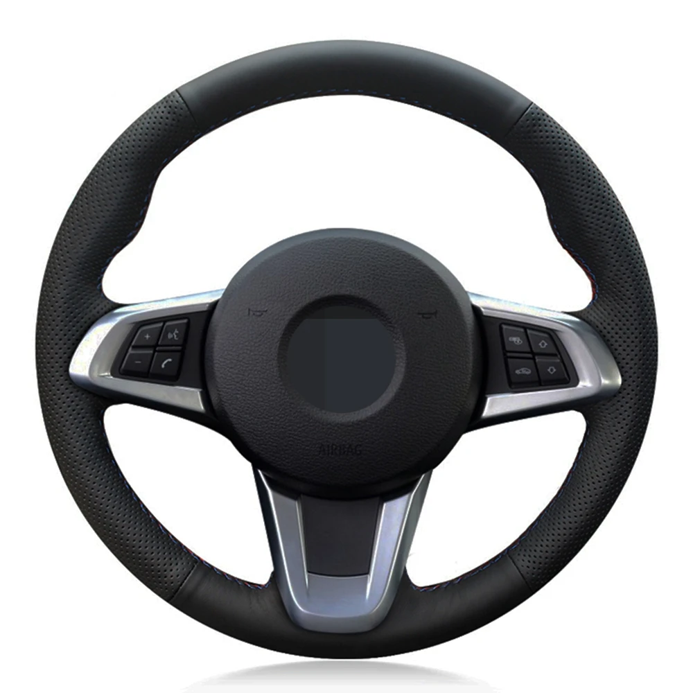 Car Steering Wheel Cover Hand stitched Black Genuine Leather For BMW Z4