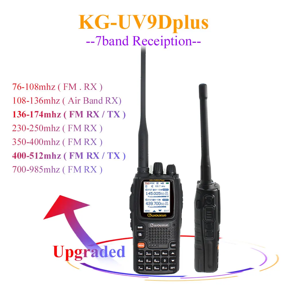 Wouxun KG-UV9D Plus Walkie Talkie UHF/VHF мульти диапазон приема 76-180/230-250/350-512/700-985 МГц FM многочастотный приемопередатчик