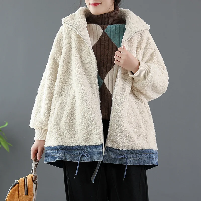 beige Элегантное женское пальто из искусственного меха, теплое толстое пальто с плюшевым мишкой, Женская свободная зимняя мягкая женская куртка на молнии, лохматые укороченные куртки - Цвет: beige