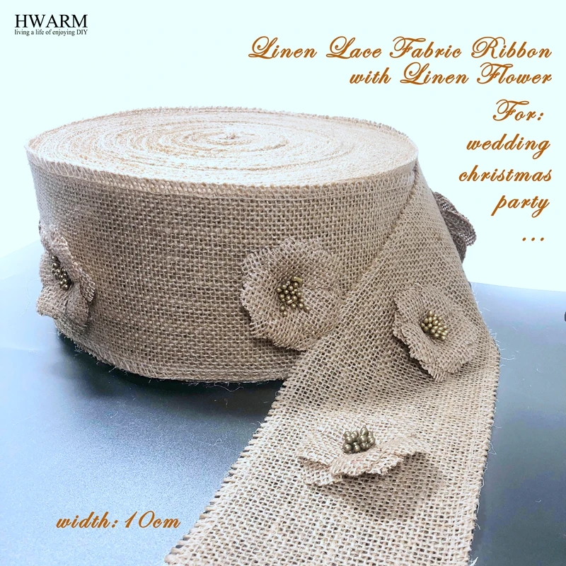 

5yard 10cm linen lace fabric ribbon with flower christmas decoration for home wedding accessories DIY trim sewing party favors