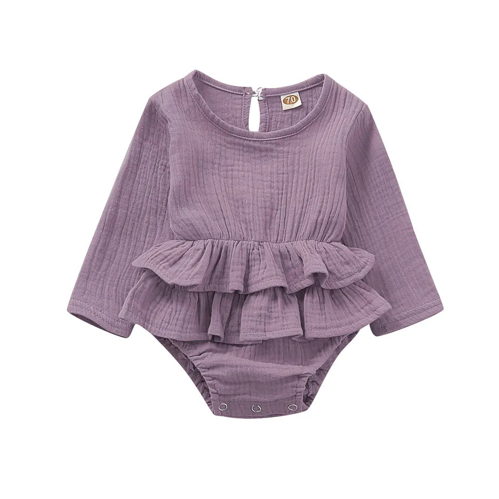 Purple Осенняя одежда для новорожденных девочек, однотонное с длинным рукавом, цветной комбинезон, боди с оборками, одежда, наряды одежда из хлопка# p4 - Цвет: Purple
