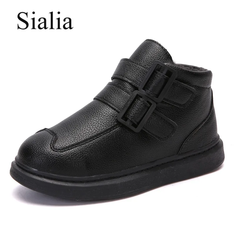 Sialia/зимние детские ботинки для девочек; детские ботинки для мальчиков обувь с плюшевой подкладкой; теплые уличные кожаные модные школьные зимние ботинки