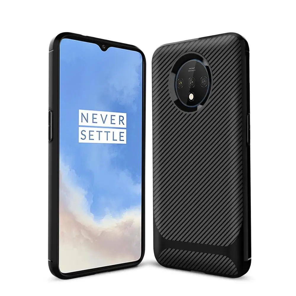 Мягкий ТПУ чехол для телефона Oneplus 7T тонкий силиконовый защитный чехол из углеродного волокна для Oneplus 7t Pro противоударный чехол - Цвет: black