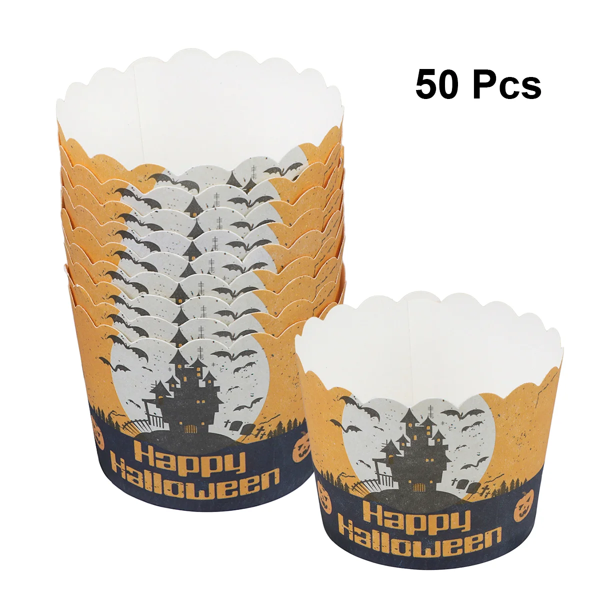 Halloween tazas DOITOOL 50 piezas de papel para hornear tazas pasteles espesar fondo naranja y taza de papel negra fantasma forros para magdalenas calabaza trazadores de líneas para magdalenas magdalenas 