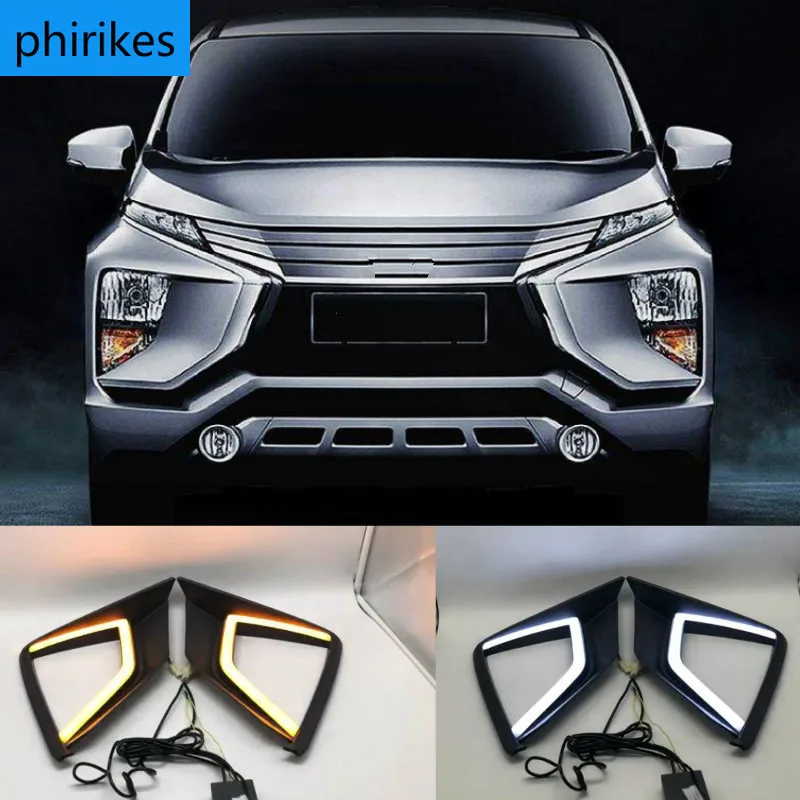 

Светодиодные дневные хосветильник для Mitsubishi Xpander 2017 2018 2019, Автомобильные дневные ходовые огни, противотуманные фары с желтым сигналом поворота, 2 шт.