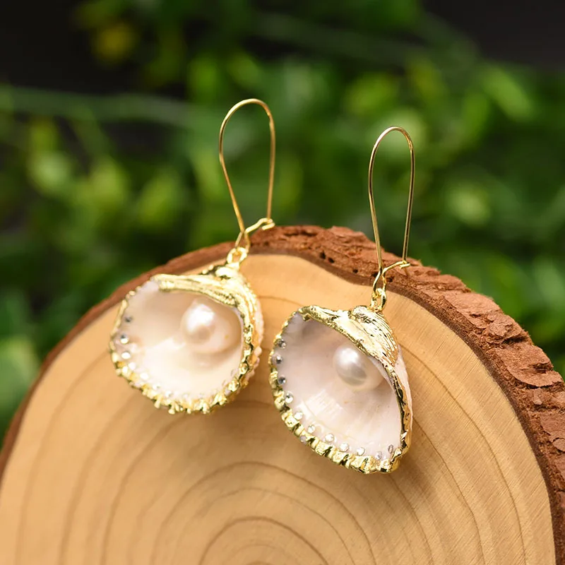 GLSEEVO Original Design Mussel Shape Drop Earrings Natural Fresh Water  Pearl For Women Daughter Gifts Jewellery Kolczyki GE0848|Drop Earrings| -  AliExpress