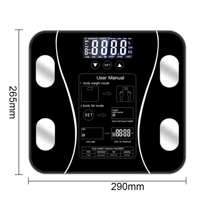 Smart Body Fat Scale Floor Scientific Smart Electronic LED Digital Weight Measuring Balance Bluetooth APP Android Or IOS