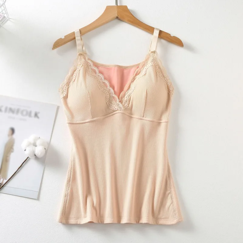 

Thick Warm Sling Tank Top Fashion Sexy V-neck Lace Bottoming Shaper Camisole For Women