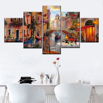 

5 pieces Canvas Print Venice Beautiful Picture Poster Wall Art Modular Abstract Italian water City Poster Living Home Decoration