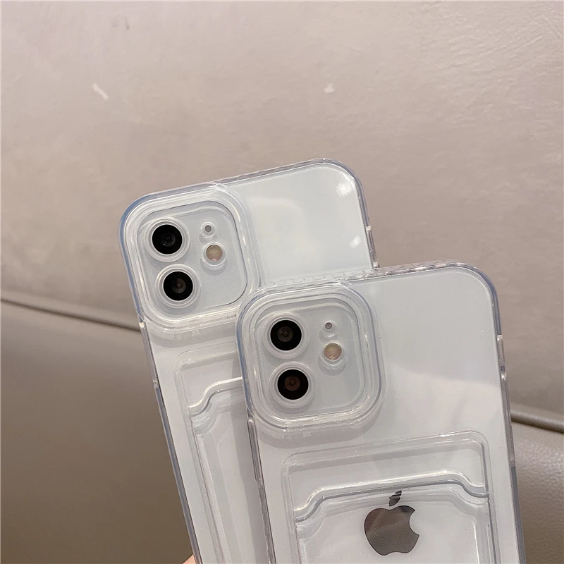 Sleek Transparent Card Slot Wallet TPU Soft Case - Shockproof Cool Storage Cover