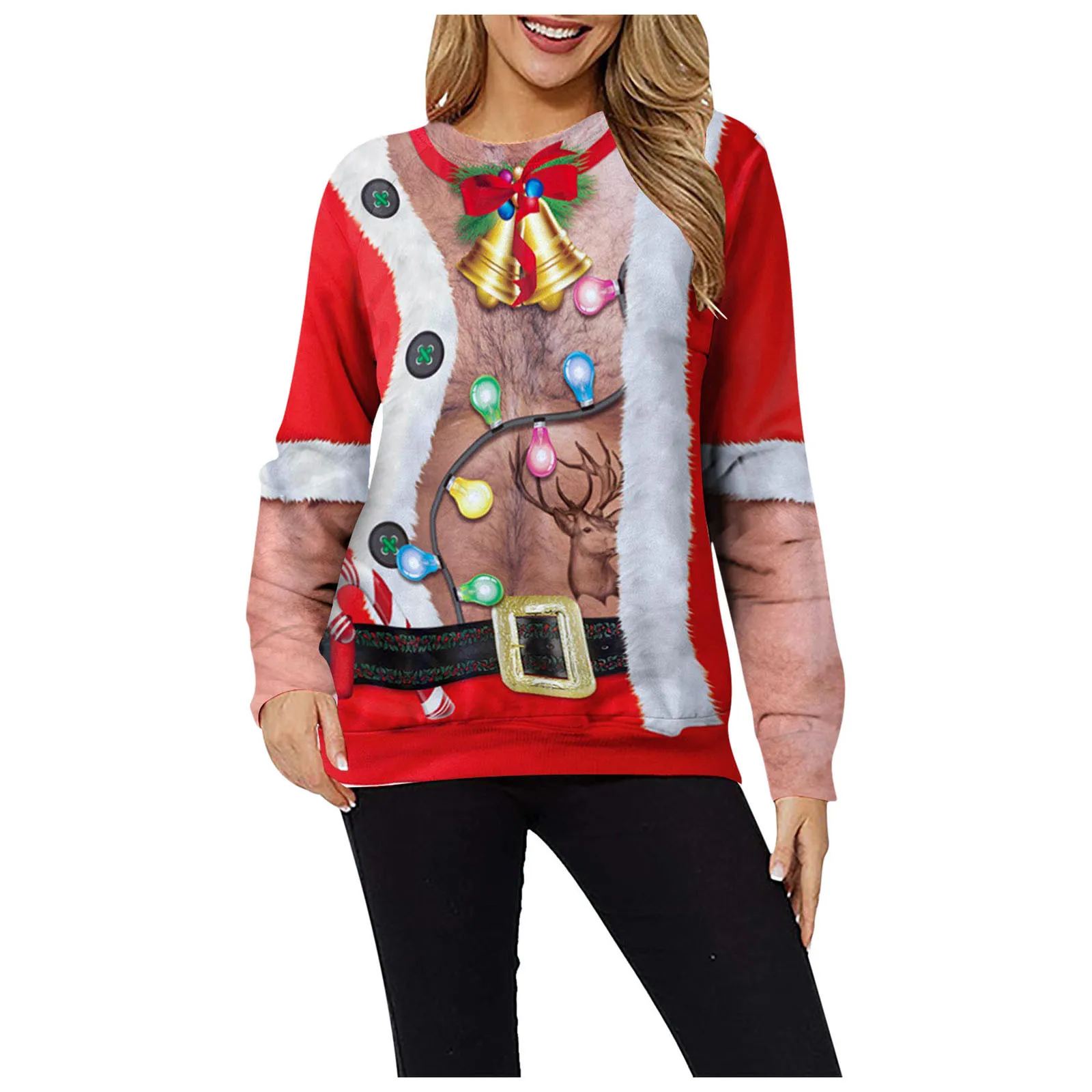 Funny Christmas Print Hoodies Women Casual Long Sleeve O-neck Patchwork Pullover Tops Winter Female Xmas Sweatshirts Sudaderas 2