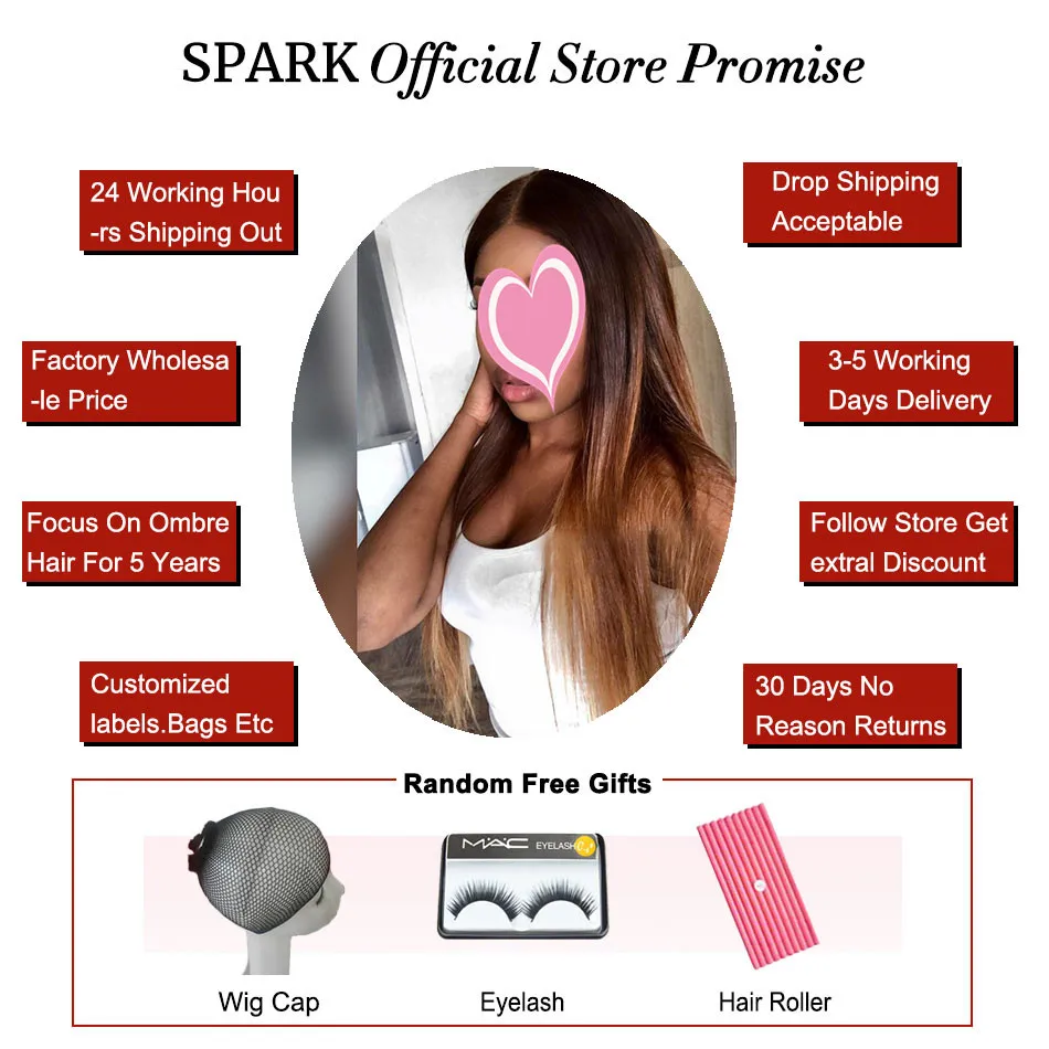 Spark Ombre 3/4 пучки с закрытием перуанские прямые человеческие волосы пучки с кружевной застежкой Средняя/свободная часть парик из волос Реми