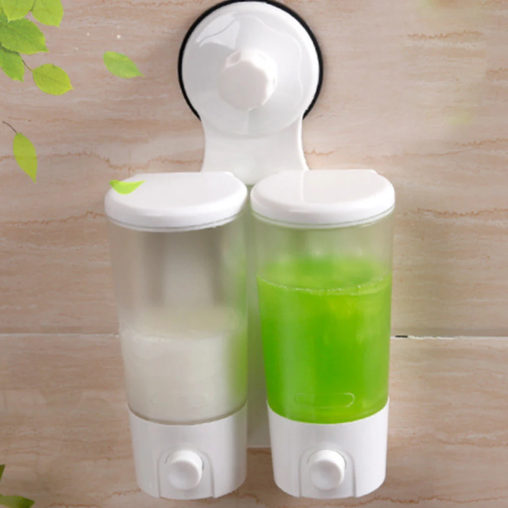 ABS Wall Mounted Powerful Sucker Tools Bottle Container Bathroom Sink Liquid Soap Dispenser Shampoo White Lotion - Цвет: Double