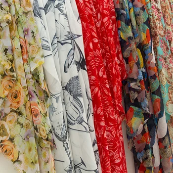 

floral chiffon print cheap chiffon fabric for thin dress sewing material for Summer slightly transparent JA81