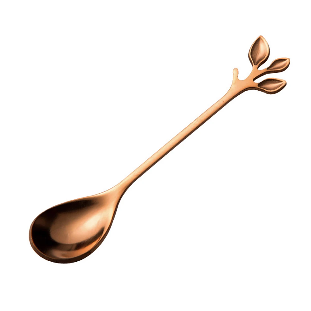 Rose Gold Spoon Функциональный лист Нержавеющая сталь Кофе смешивания ложка, вилка для фруктов Кухня аксессуары для мелкой посуды ложка или вилка - Цвет: Rose Gold Spoon