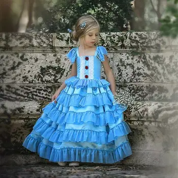 

Toddler Kids Children Baby Girl Dress Clothes Princess Buttons Wedding Pageant Party Tutu Dresses Clothing Blue Ruffle Costume