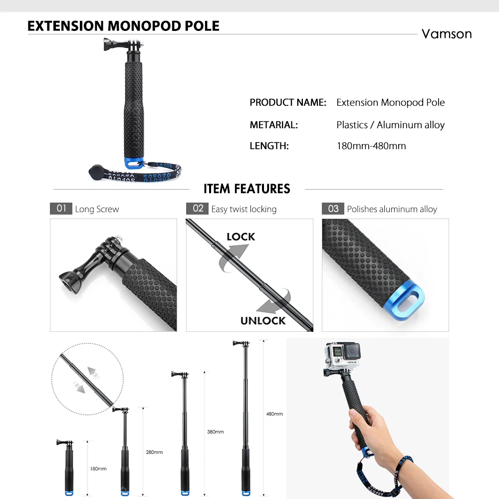 Vamson для Gopro Hero 8 черный для Xiaomi Yi 4K набор аксессуаров для Gopro 8 7 6 5 камера для DJI OSMO экшн повязка для камеры VS51