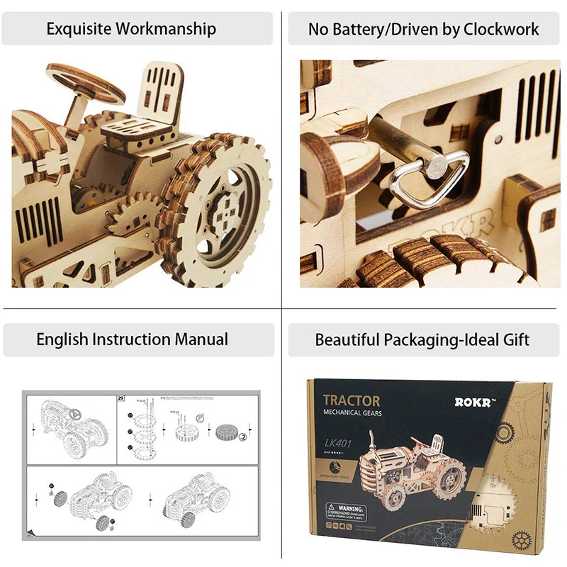 ROKR DIY механическое зубчатое колесо Трактор Модель Строительный комплект 3D деревянные головоломки сборки игрушки для детей Прямая LK401