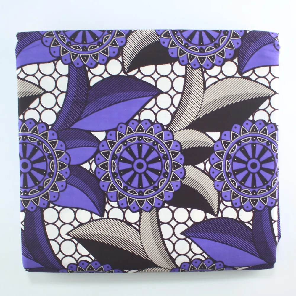 Хлопок гхановый воск ткани фиолетовый Подсолнух печатных Duch DIY Ткань 6 ярдов