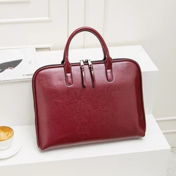 Women's Genuine Leather Briefcase Luxury Designer Office Laptop Bag For 13
