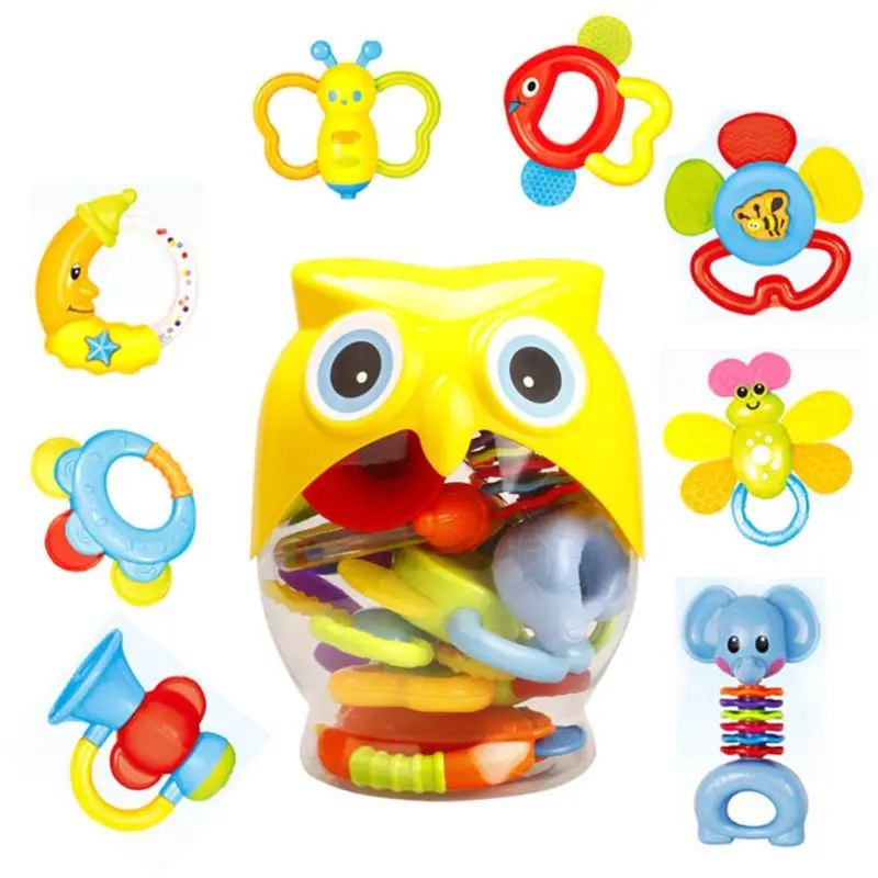 8pcs Baby Rattle Set Teether Rattle Toy Baby Toddler Grab Shaker Educational Toy R7RB
