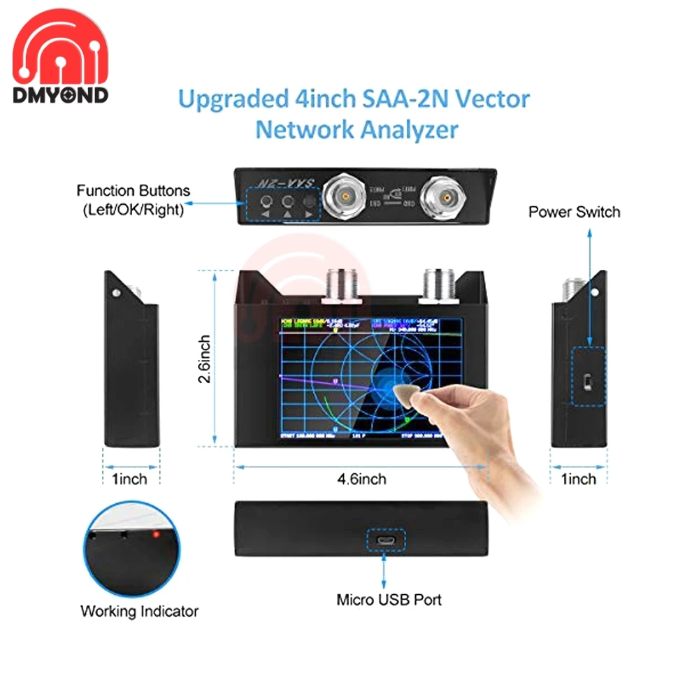 4 inch 3G NanoVNA V2 Antenna Analyzer Vector Network Analyzer NanoVNA SAA-2N V2 50KHz-3GHz HF VHF UHF Built-in 3000mAh Battery 4