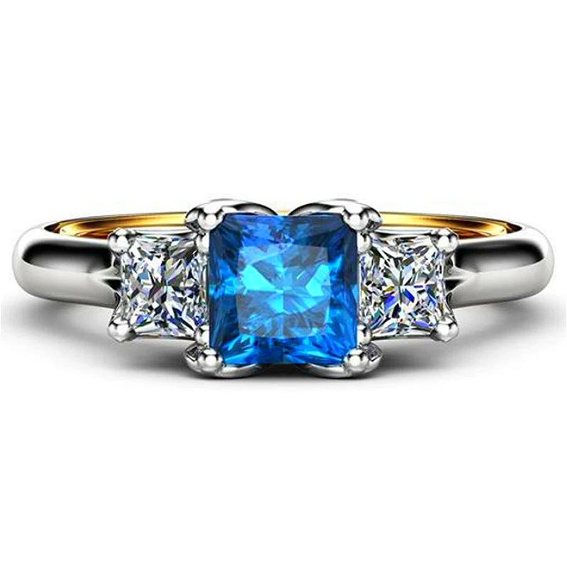 Visisap Multi Gold Color 6mm Blue Square Zircon Rings for Women Sun Wukong Headband Birthday Ring Dropshipping Jewelry B2975 | Украшения и
