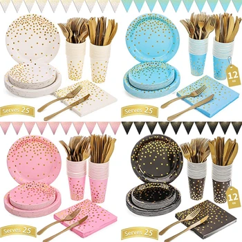 

150pcs Disposable Dinnerware Set Tableware Party Supplies 25 Guests Dinner Plates for Wedding Birthday Anniversary Party