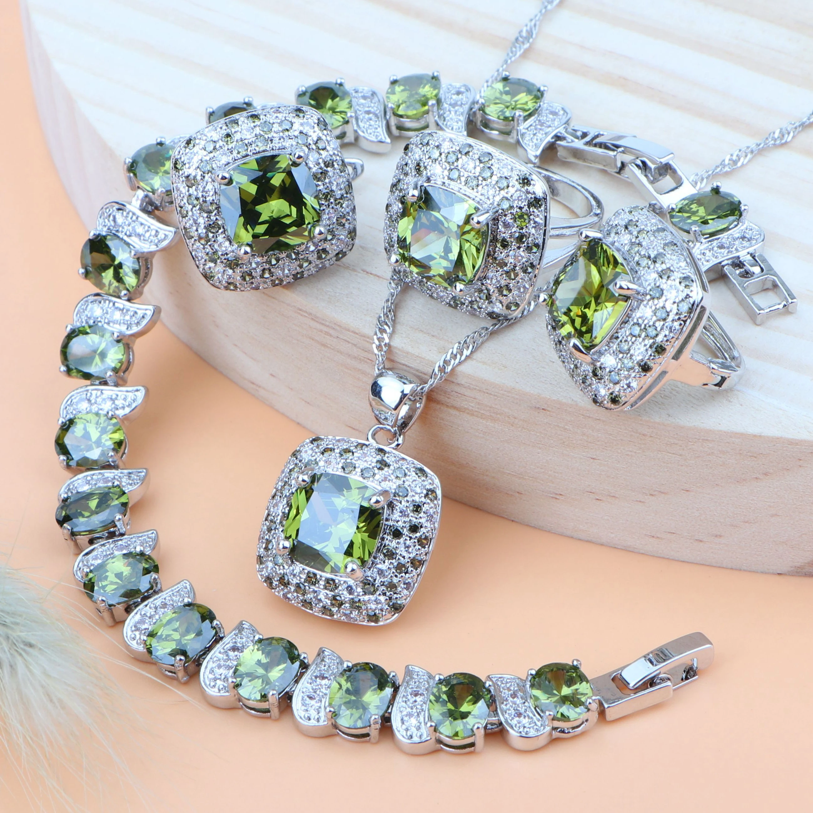 925 Sterling Silver Wedding Jewelry Sets Earrings For Women Luxury Costume Jewelry Bracelet Rings Bridal Pendant Necklace Set