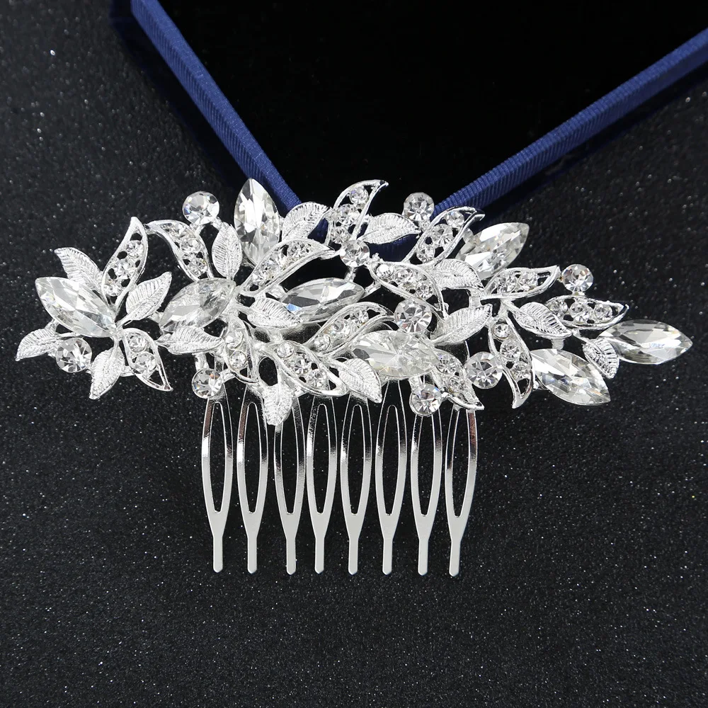 TREAZY Vintage Large Floral Bridal Hair Combs Rhinestone Crystal Wedding Tiara Hair Jewelry European Design Hair Accessories 