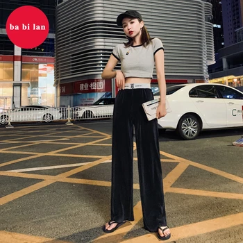

2020Spring Elegant Woman Wide Legs High Waist Pants Ladies Chiffon Pants