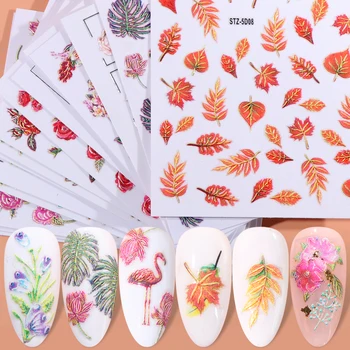 

5pcs Random Designs Emboss Stickers Set On Nails Flowers Leaves 5D Slider Decal Nail Art Tips Manicure Decoration SASTZ5D01-18-1